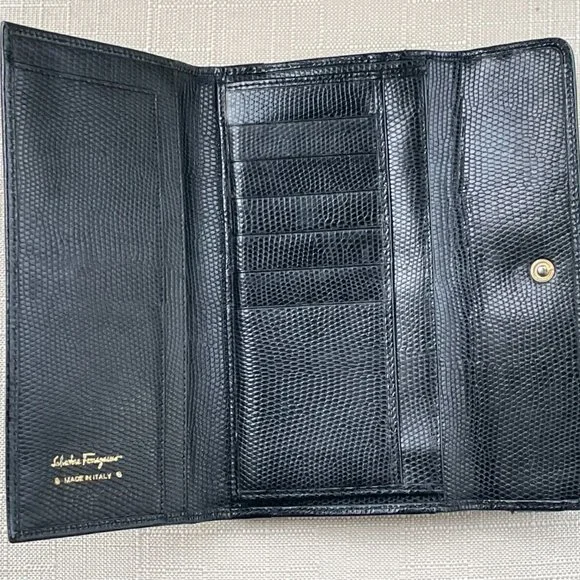 Salvatore Ferragamo Women Long Wallet Crocodile Leather Trifold Kisslock Italy - Picture 3 of 12